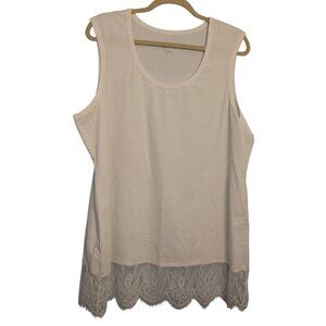 Soft Surroundings White Tank Top Lace Hem 2X Womens Plus Size long